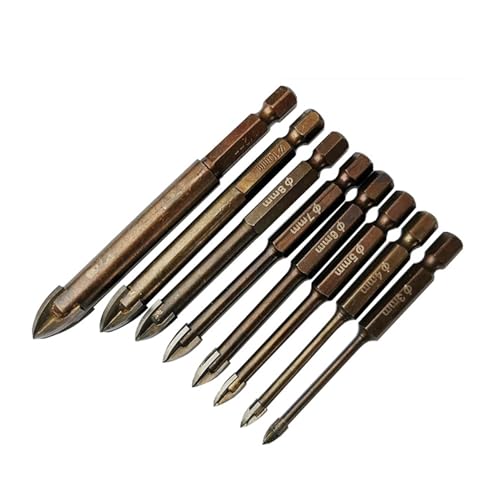 Generisch Kreuz-Sechskant-Bohrer-Set for Fliesen und Glas, titanbeschichtet, Zubehör for Elektrowerkzeuge for Glas, Keramik, Beton, Lochöffner(3 4 5 6 7 8 10 12mm) von Generisch