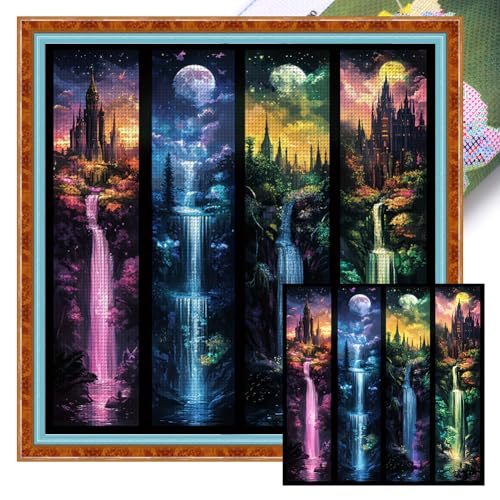 Generisch Kreuzstich Vorgedruckt Set Erwachsene, Stickvorlagen Stickbilder Vorgedruckt Kreuzstich Stickpackung Sticken Set für Erwachsene Anfänger Cross Stitch Kit-Wasserfall 60x60cm von Generisch