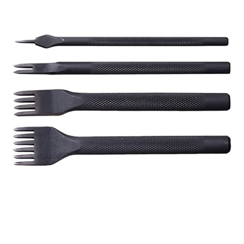 Generisch Leather Craft Chisel Hole Punch Tools 4mm 1+2+4+6 Set Diamond Point Black Pricking Iron Leather Stitching Tools(3mm1-2-4-6Prong-1set) von Generisch