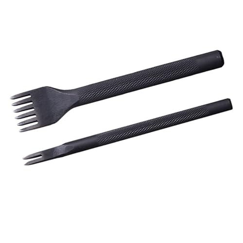 Generisch Leather Craft Chisel Hole Punch Tools 4mm 1+2+4+6 Set Diamond Point Black Pricking Iron Leather Stitching Tools(4mm 2-6 Prong-(2pcs)) von Generisch