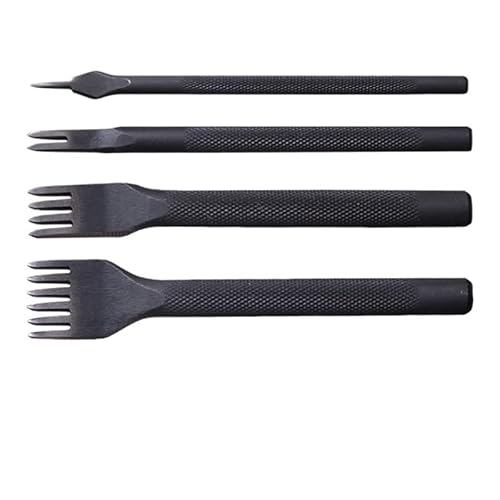 Generisch Leather Craft Chisel Hole Punch Tools 4mm 1+2+4+6 Set Diamond Point Black Pricking Iron Leather Stitching Tools(4mm1-2-4-6Prong-1set) von Generisch