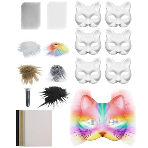 Generisch Leere Katzenmaske,Unbedruckte Tiermasken Zum Verkleiden - Bastelset Mit Netzstoff Und Samtstoff-Zubehör Für Karneval Cosplay Party Maskerade von Generisch