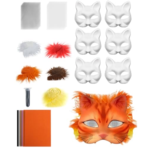 Generisch Leere Katzenmaske,Unbemalte Katzenmasken Set | Bastelset Mit Netzstoff Und Samtstoff-Zubehör Für Karneval Cosplay Party Maskerade Generisch Leere Katzenmaske,Unbemalte Katzenmasken Set | Bastelset Mit Netzstoff Und Samtstoff-Zubehör Für Karneval Cosplay Party Maskerade von Generisch