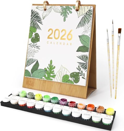 Generisch Malen Nach Zahlen Kalender 2026,Tischkalender mit Handgefertigten, Selbstgemachten Illustrationen,mit Acrylfarben und Pinseln,In Der Freizeit Zeichnen können (Grünpflanzen) von Generisch