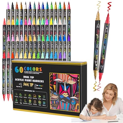 Generisch Malstifte Zum Ausmalen | Journaling Marker | 60 Farben Feine & Pinselspitze Malstift-Set Für Holz Stoff Kunstprojekte Generisch Malstifte Zum Ausmalen | Journaling Marker | 60 Farben Feine & Pinselspitze Malstift-Set Für Holz Stoff Kunstprojekte von Generisch