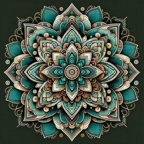 Generisch Mandala DIY Vorgedruckt Stickbilder Stickset 14CT,Kreuzstich Stickpackung Handwerk Home Decor Starter-Set für Wandkunst,40x40cm-#1 von Generisch