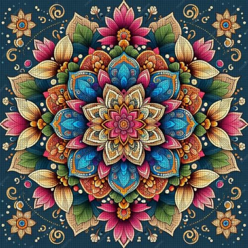 Generisch Mandala DIY Vorgedruckt Stickbilder Stickset 14CT,Kreuzstich Stickpackung Handwerk Home Decor Starter-Set für Wandkunst,40x40cm-#4 von Generisch