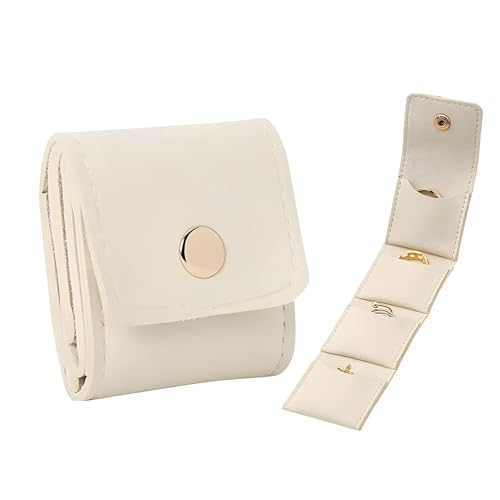Generisch Mini-Schmucktasche – Tragbarer, faltbarer Schmuckbeutel mit mehreren Fächern und Verschluss für Ohrringe, Ringe und Halsketten (Weiß) von Generisch