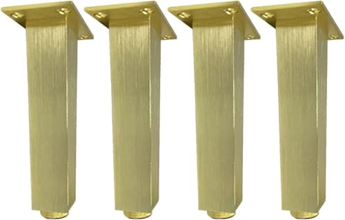 Generisch Möbelbeine aus Vierkantrohrmetall, Füße gebürstet, Sofabein/Schrankbein/Couchtischbein, 4-TLG., 400 lbs(Gold,10cm) von Generisch