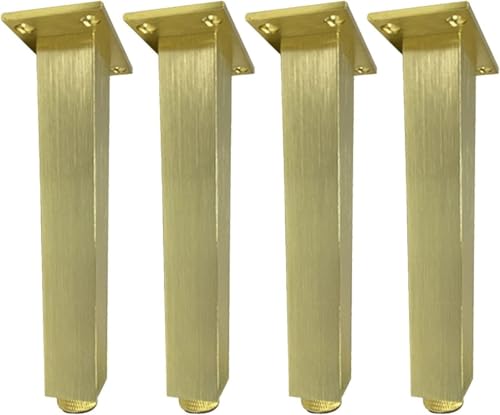 Generisch Möbelbeine aus Vierkantrohrmetall, Füße gebürstet, Sofabein/Schrankbein/Couchtischbein, 4-TLG., 400 lbs(Gold,18cm) von Generisch