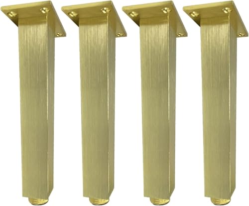 Generisch Möbelbeine aus Vierkantrohrmetall, Füße gebürstet, Sofabein/Schrankbein/Couchtischbein, 4-TLG., 400 lbs(Gold,20cm) von Generisch