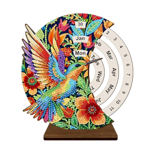 Generisch Mond Ewiger Kalender,Diamond Painting Holz Dauerkalender,Tischkalender Rotierender Kalender Ornamente DIY Calendar,Zuhause Büro Café Deko Perfektes Urlaubs Geburtstagsgeschenk-Kolibri von Generisch