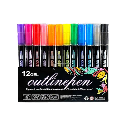 Generisch Neattidyly/Sakesfor Marker-Stift Zum Hervorheben, Zum Hervorheben, Zum Beleuchten, Zum Hervorheben, Doppelte Linie, Super-Schnörkel, Metallic-Glitzer-Konturenstifte (12pcs) von Generisch