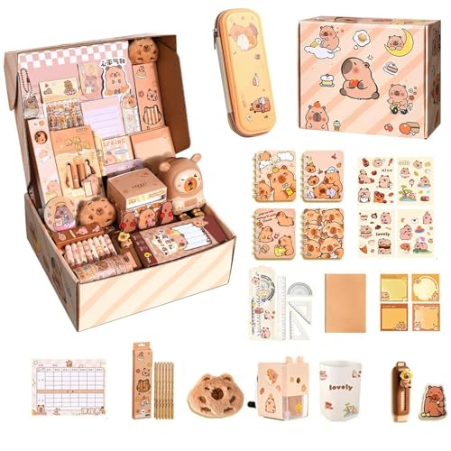 Generisch Niedliche Capybara Stationery Set, Capybara School Supplies mit Bleistiftkoffer, Bleistiftspitzer, Aufkleber, Stifte, Notizbuch, Lineal, Memo -Pad Generisch Niedliche Capybara Stationery Set, Capybara School Supplies mit Bleistiftkoffer, Bleistiftspitzer, Aufkleber, Stifte, Notizbuch, Lineal, Memo -Pad von Generisch
