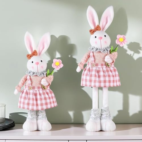 Generisch Osterhase Deko Groß Hase Wichtel mit Ausziehbaren Beinen,mit Teleskopbeinen Ostern Deko Hase Plüsch Osterdeko Tisch Figur Frühlingsdeko für Zuhause Wohnzimmer (B) von Generisch
