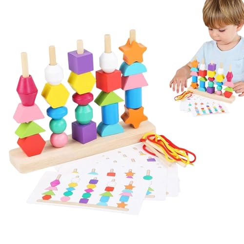 Generisch Perlen und Schnur,Perlensequenz-Set mit 25 Holzperlen, 8 doppelseitigen Karten, 2 Schnürsenkeln - Farberkennungsspielzeug, Matching Shapes Stacker, Perlen auffädeln für Kinder Generisch Perlen und Schnur,Perlensequenz-Set mit 25 Holzperlen, 8 doppelseitigen Karten, 2 Schnürsenkeln - Farberkennungsspielzeug, Matching Shapes Stacker, Perlen auffädeln für Kinder von Generisch