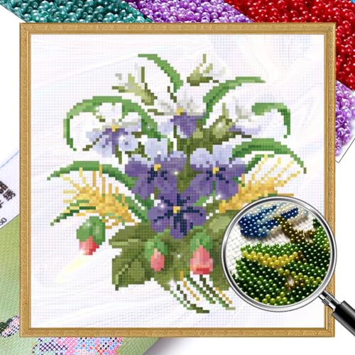 Generisch Perlenstickerei Blumenstickset für Erwachsene mit geprägtem Muster, runde Perlen zum Sticken, Basteln, Kreuzstich Anfängersets 25x25cm von Generisch