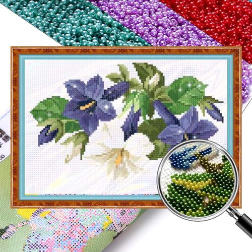 Generisch Perlenstickerei Blumenstickset für Erwachsene mit geprägtem Muster, runde Perlen zum Sticken, Basteln, Kreuzstich Anfängersets 34x22cm Generisch Perlenstickerei Blumenstickset für Erwachsene mit geprägtem Muster, runde Perlen zum Sticken, Basteln, Kreuzstich Anfängersets 34x22cm von Generisch