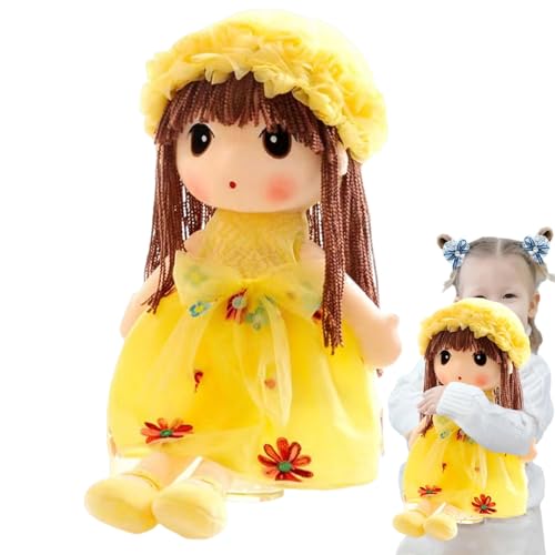 Generisch Plüschpuppenmädchen für Babys, Plüschpuppe - Schlafendes Kuschelkumpel-Puppenspielzeug,Kuschelweiche multikulturelle handgefertigte Puppe mit Kleidung, Rock für Kinder von Generisch
