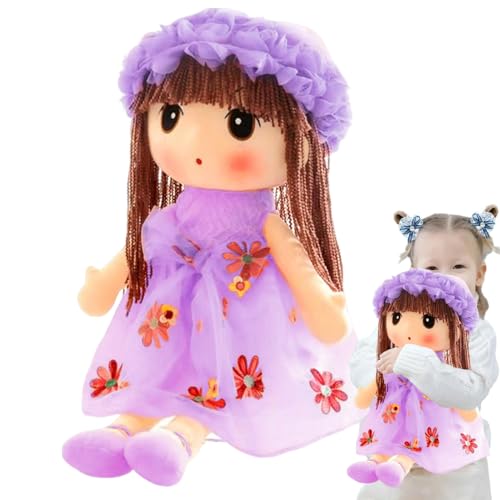 Generisch Plüschpuppenmädchen für Babys, Plüschpuppe - Schlafendes Kuschelkumpel-Puppenspielzeug,Kuschelweiche multikulturelle handgefertigte Puppe mit Kleidung, Rock für Kinder von Generisch