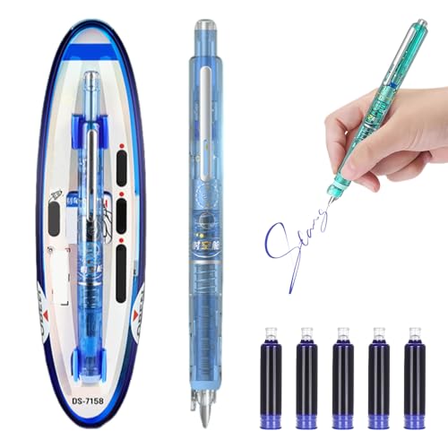 Generisch Protectivemethod Fountain Pen Retractable, 2025 Neu Einziehbarer Füllfederhalter, 0.38mm Füllfederhalter Set mit 5 Refillable Ink Cartridges tintenroller (Hellblau, Löschbar blau) von Generisch