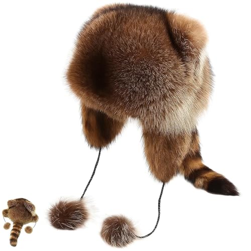 Generisch Raccoon Hat with Tail, Cute Faux Fur Raccoon Tail Parent-Child Plush Hat, Adjustable Size for Cold Weather (M) von Generisch
