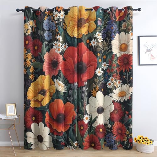 Generisch Retro Blumen Vorhang, Floral Gardinen mit Ösen 2er Set Verdunkelungsvorhang, Elegant Blumen Vorhänge, Wohnzimmer Schlafzimmer Kinderzimmer Blickdichte vorhänge, 280x260 cm f11&71 von Generisch