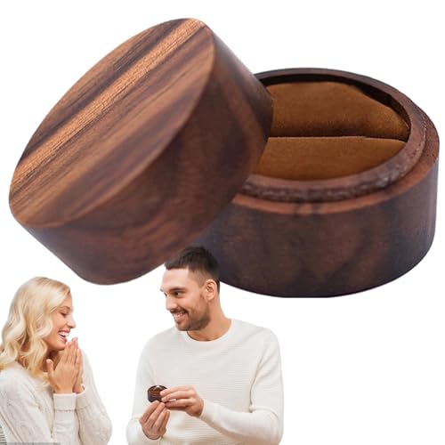 Generisch -Ringbox für den Antrag, Ehering-Box | Runde Walnuss-Ringträgerbox,Tragbare Schmuckringbox, handgefertigte Schmuckschatulle für die Hochzeitszeremonie von Generisch