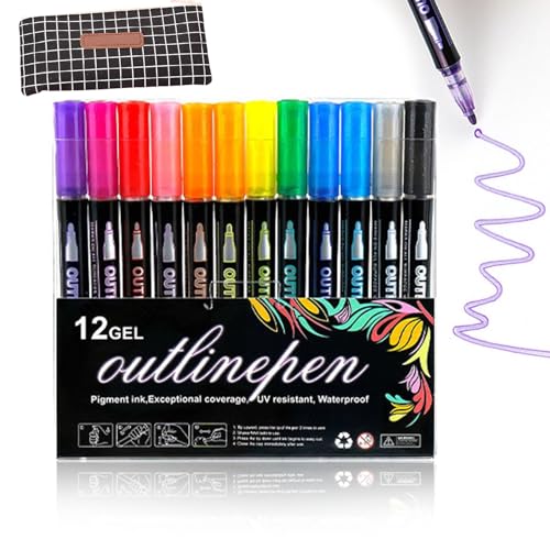 Generisch Sakesfor/Neattidyly Magische Stifte, Marker-Stift zum Hervorheben, Doppelstrich-Konturstifte, Kontur-Metallic-Marker-Stift zum Hervorheben, zum Zeichnen (12pcs) von Generisch