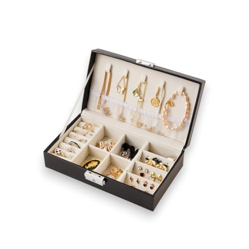Generisch Schmuckästchen Leder, Schmuckbox mit Schloss und Schlüssel, Reise Schmuckbox, Schmuckschatulle für Frauen (Schwarz) von Generisch