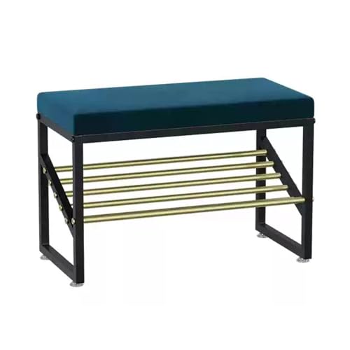 Generisch Schuhregalbank für den Eingangsbereich, Schuhregal mit Metallrahmen, Bank aus Samtstoff für Schlafzimmer, Fußende des Bettes, Flur, Wohnzimmer (blau, 60 x 30 x 40 cm) von Generisch