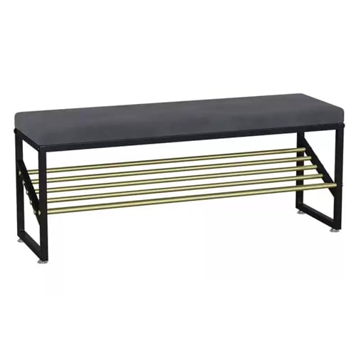 Generisch Schuhregalbank für den Eingangsbereich, Schuhregal mit Metallrahmen, Bank aus Samtstoff für Schlafzimmer, Fußende des Bettes, Flur, Wohnzimmer (grau, 100 x 30 x 40 cm) von Generisch
