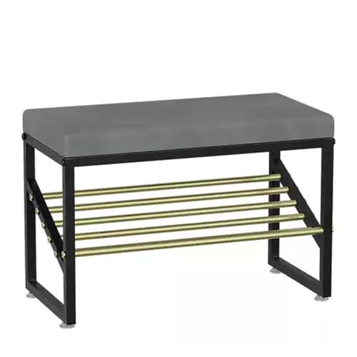 Generisch Schuhregalbank für den Eingangsbereich, Schuhregal mit Metallrahmen, Bank aus Samtstoff für Schlafzimmer, Fußende des Bettes, Flur, Wohnzimmer (grau, 60 x 30 x 40 cm) von Generisch
