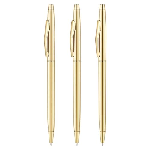 3 Stück Kugelschreiber Gold Metall, Schlanke Druckkugelschreiber mit Schwarzer Tinte, Geschenkstift für Hochzeit, Business, Büro, Einweihung, Kugelschreiber Hochzeit Gold für Männer und Frauen 3 Stück Kugelschreiber Gold Metall, Schlanke Druckkugelschreiber mit Schwarzer Tinte, Geschenkstift für Hochzeit, Business, Büro, Einweihung, Kugelschreiber Hochzeit Gold für Männer und Frauen von Generisch