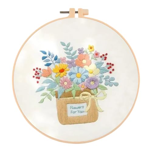 Generisch Stickset für Anfänger Blume Sticken Set Erwachsene DIY Kreuzstich Stick Set Starter Embroidery Kit mit Stickrahmen Farbfäden und Werkzeuge-#2 von Generisch