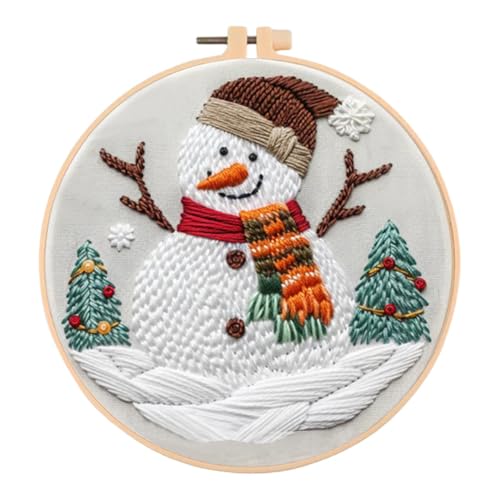 Generisch Stickset für Anfänger Blume Sticken Set Erwachsene DIY Kreuzstich Stick Set Starter Embroidery Kit mit Stickrahmen Farbfäden und Werkzeuge-Schneemann von Generisch