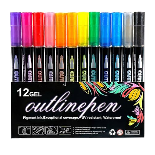 Generisch Textmarker Stifte Set, Pinsel Marker Stift mit Doppellinien-Profil ，Coloring Lightstick Graffiti Textmarker | 8/12 Farben Pen Set zum Schreiben und Zeichnen (12) von Generisch