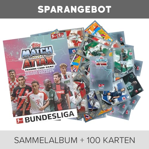 Generisch Topps Match Attax Bundesliga - 2023/24-1 Sammelmappe + 100 Verschiedene, zufällige Karten von Generisch