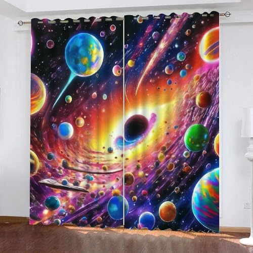 Generisch Universum Weltraum Planet Vorhang Blickdicht Ösen Kurz 2Er Set,Verdunkelungsvorhänge Für Kinderzimmer Wohnzimmer Schlafzimmer,Gardine Blau Für Kinder Und Jugendliche,160X140Cm(Hxb),A13 von Generisch