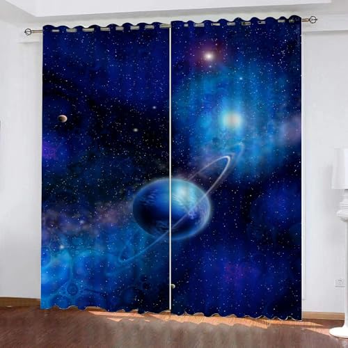 Generisch Universum Weltraum Planet Vorhang Blickdicht Ösen Kurz 2Er Set,Verdunkelungsvorhänge Für Kinderzimmer Wohnzimmer Schlafzimmer,Gardine Blau Für Kinder Und Jugendliche,175X280Cm(Hxb),A31 von Generisch