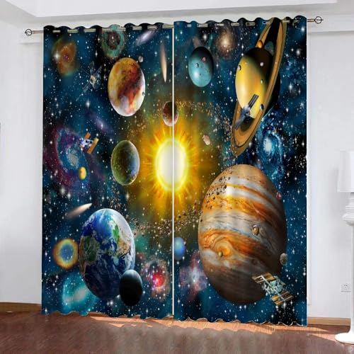 Generisch Universum Weltraum Planet Vorhang Blickdicht Ösen Kurz 2Er Set,Verdunkelungsvorhänge Für Kinderzimmer Wohnzimmer Schlafzimmer,Gardine Blau Für Kinder Und Jugendliche,280X200Cm(Hxb),A4 von Generisch