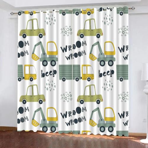 Generisch Verdunklungsvorhänge Kinderzimmer Mädchen Jungen,Kinder Vorhang Blickdicht Bagger 2 Stück Mit Ösen,Vorhang Verdunkelung Thermo Schlafzimmer,Traktor LKW Gardinen,280X245Cm,A21 von Generisch