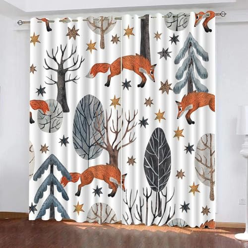 Generisch Verdunklungsvorhänge Kinderzimmer Mädchen Jungen,Kinder Vorhang Blickdicht Waldtiere 2 Stück Mit Ösen,Vorhang Verdunkelung Thermo Schlafzimmer,Kurz Fuchs Gardinen,120X140Cm,A4 von Generisch
