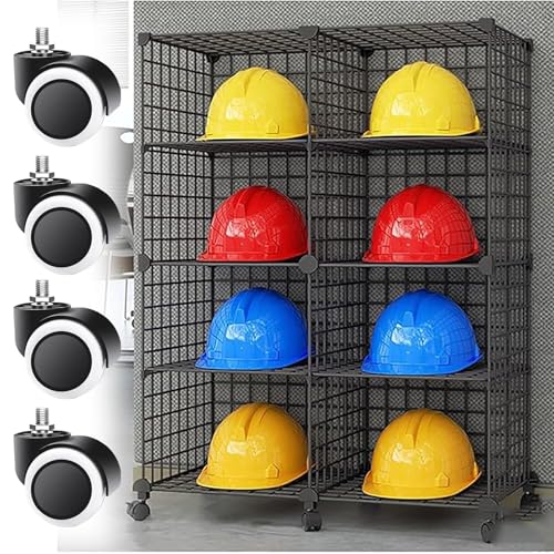 Generisch Verstellbarer, beweglicher Motorradhelmständer mit 4 Rädern, Sicherheitshuthalter fürs Büro für 3–32 Kappen, Feuerwehrhut-Organizer-Ständer (schwarz, 75 x 37 x 100 cm) von Generisch