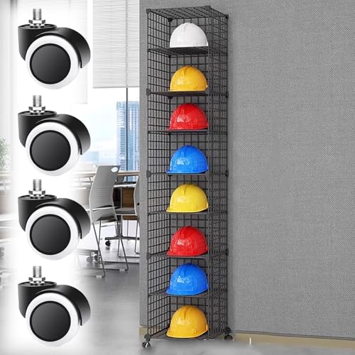 Generisch Verstellbarer, beweglicher Motorradhelmständer mit 4 Rädern – Sicherheitshuthalter fürs Büro für 3–32 Kappen, Feuerwehrhelm-Organizer-Ständer (schwarz, 39 x 37 x 192 cm) von Generisch