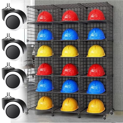 Generisch Verstellbarer Motorradhelmständer auf Rädern – 4-Rad-Sicherheitshuthalter für 3–32 Kappen, Ständer für Büro- und Feuerwehrausrüstung (Schwarz, 111 x 37 x 146 cm) von Generisch