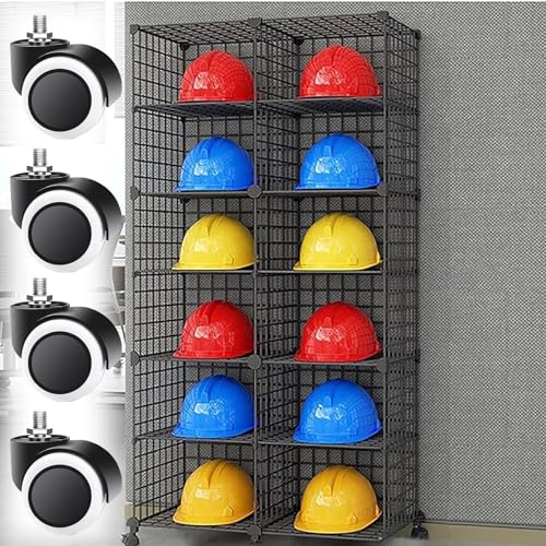 Generisch Verstellbarer Motorradhelmständer auf Rädern – Sicherheitshuthalter fürs Büro für 3–32 Kappen, Feuerwehrhut-Organizer-Ständer (Schwarz, 75 x 37 x 146 cm) von Generisch