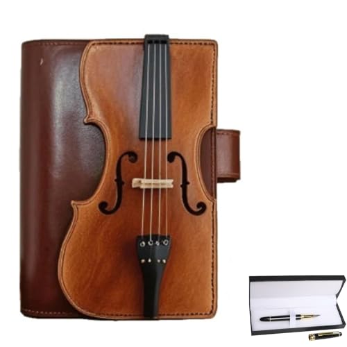 Generisch Vintage Violin Leather Notebook - Handmade Look Refillable Journal, PU Leather Diary for Study Teacher College Meeting, with Free Pen, Retro Writing Notebook for Musicians & Students (1PCS) von Generisch