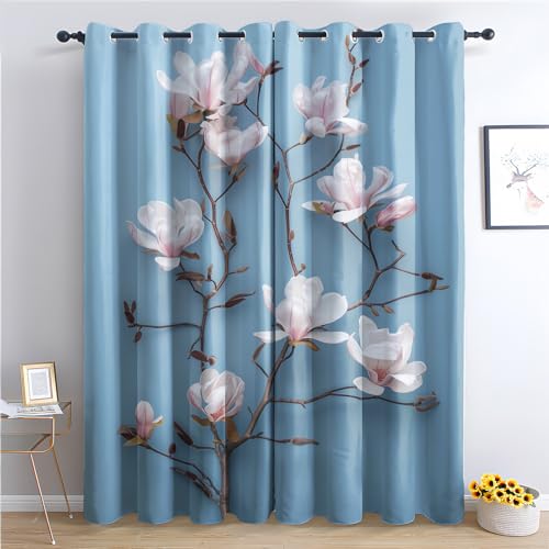 Generisch Vorhänge Magnolie Muster - Mädchen Blumen Blau Fenster Gardinen mit Ösen, Vorhang Blickdicht Verdunklungsvorhänge Thermovorhang für Schlafzimmer Deko 2er Set, H 300 x B 140 cm S-&44 Generisch Vorhänge Magnolie Muster - Mädchen Blumen Blau Fenster Gardinen mit Ösen, Vorhang Blickdicht Verdunklungsvorhänge Thermovorhang für Schlafzimmer Deko 2er Set, H 300 x B 140 cm S-&44 von Generisch