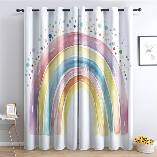 Generisch Vorhänge Regenbogen - Kinder Mädchen Fenster Gardinen mit Ösen, Vorhang Blickdicht Verdunklungsvorhänge Thermovorhang für Wohnzimmer Schlafzimmer Deko 2er Set, H 245 x B 140 cm X-&20 von Generisch